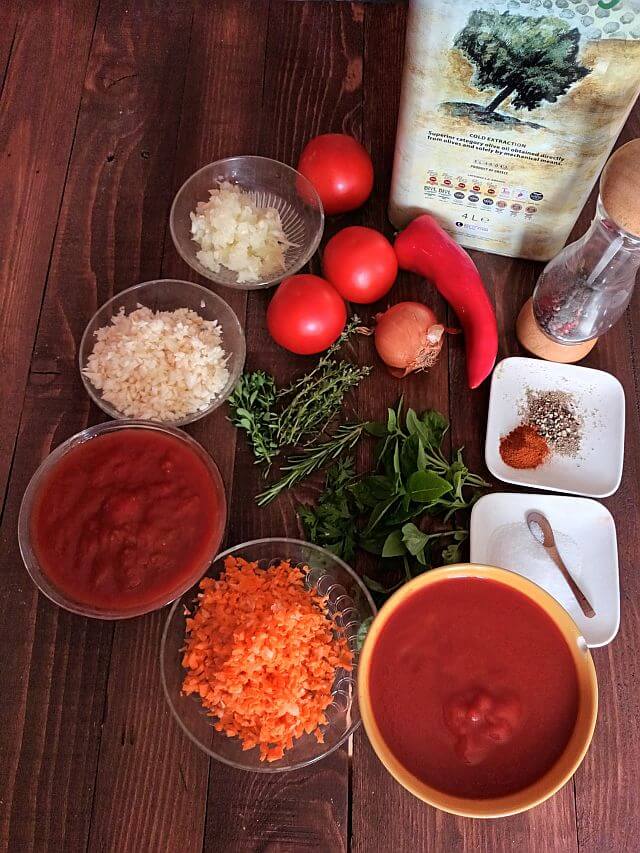 ingredients for homemade Italian meatballs sauce